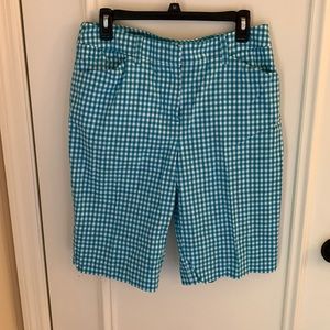 Jones New York sport teal checkered plaid shorts size 10 stretch